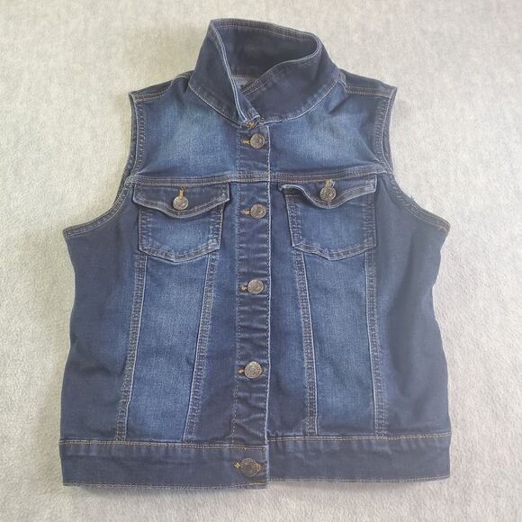 Wax Jean Vest Womens Large Blue Dark Wash Basic Denim - Picture 1 of 8